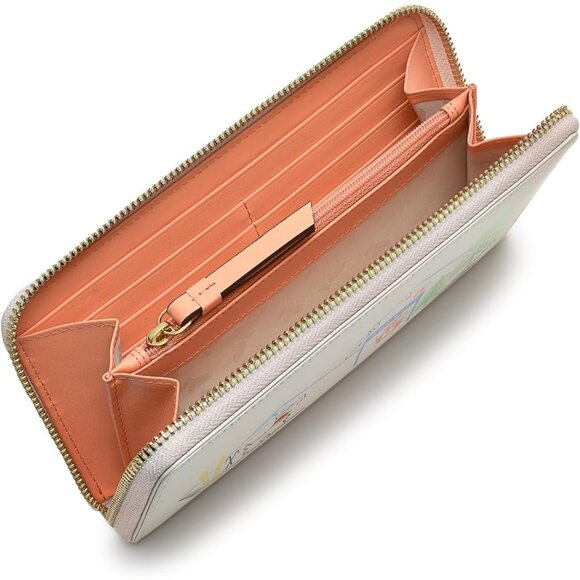 London Apres Women's Large Leather Zip Around Wallet Ivory Cartoon Dog - Picture 3 of 4